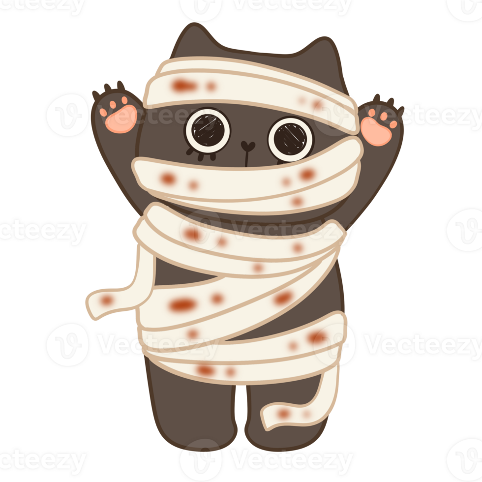Frosty Halloween, Mummy Cat Doodle Line Art png