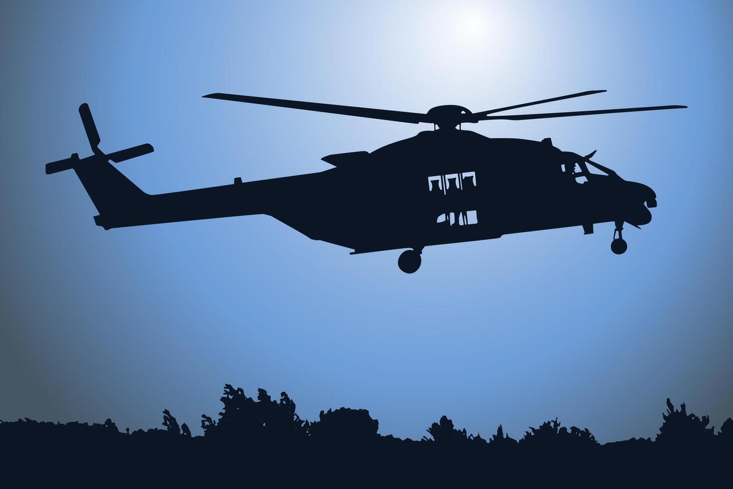 Silhouette of a combat helicopter, side view, nh 90 in french army, drawing can be used for web, sticker, patch, logo, illustration and infographic vector