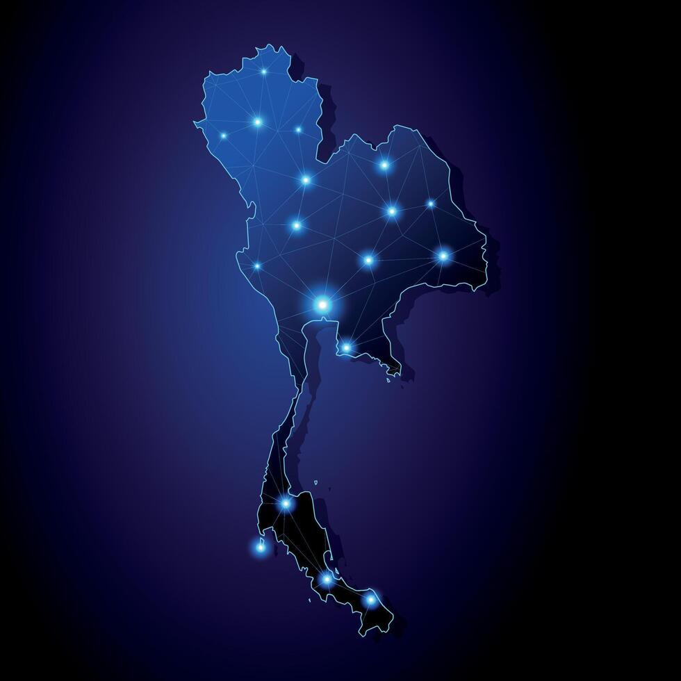 Thailand - Country Shape with Lines connecting Major Cities vector