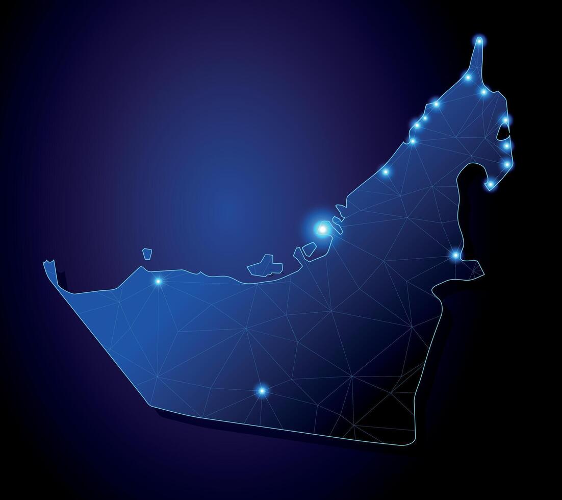 United Arab Emirates - Country Shape with Lines connecting Major Cities vector