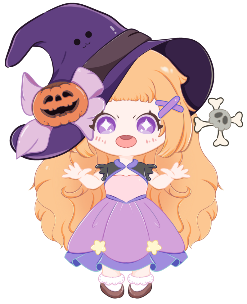 Cute Chibi Witch with Pumpkin Hat png