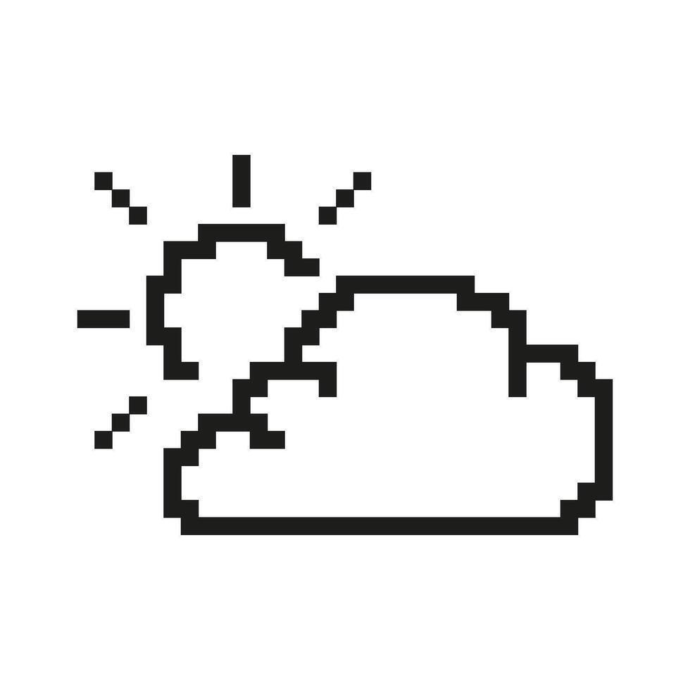 Partly Cloudy Icon In Pixel Art. Pixelated Cloud and Sun Symbol for Weather Forecast. Isolated Illustration vector