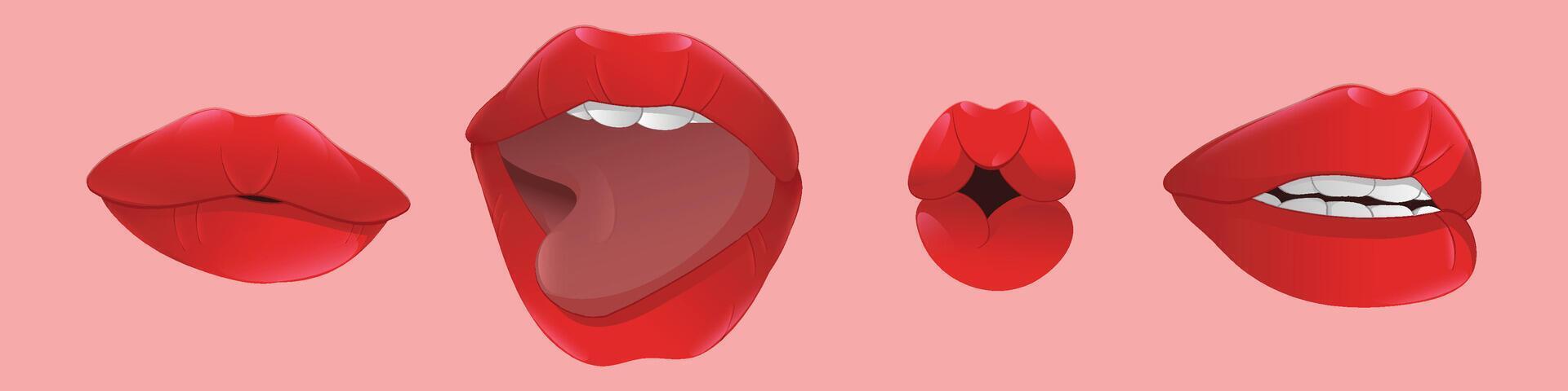 Set of Doodle Lips Stickers vector