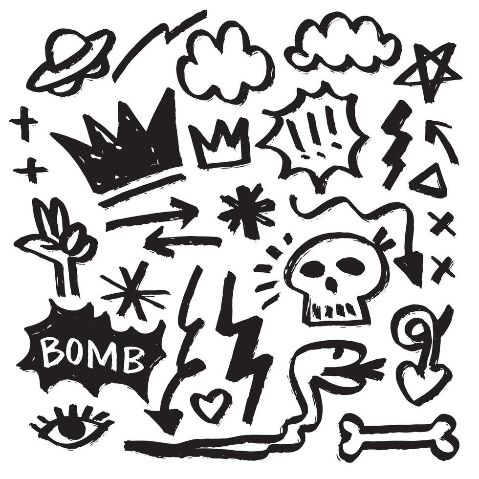 Bold Hand Drawn Doodle with Dry Brush Strokes and Edgy Elements vector
