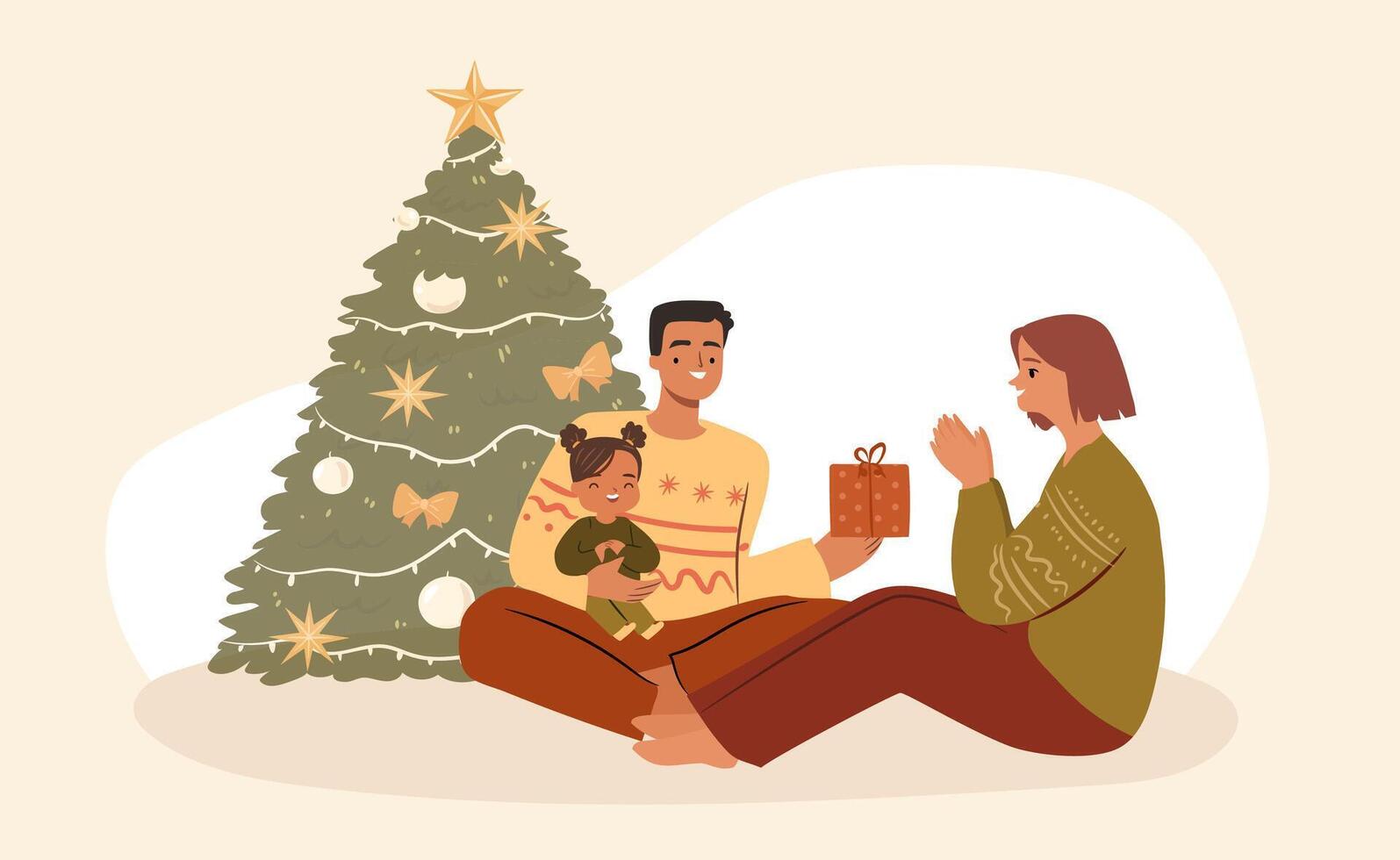 Happy family exchanging Christmas gifts concept vector
