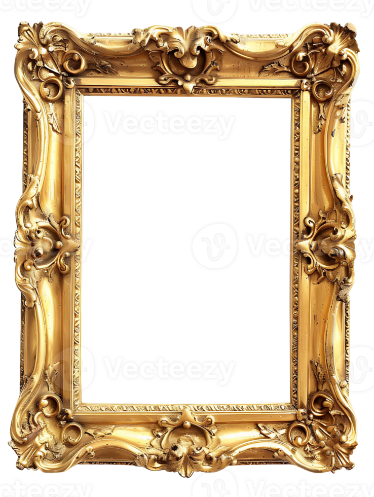 Antique Golden Rectangle Frame on Transparent png