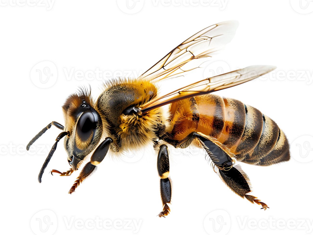 Stunning flying bee macro on transparent background png