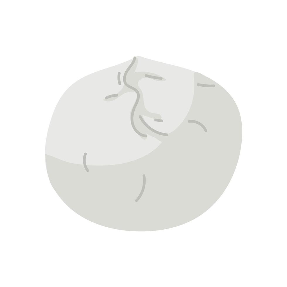 Mozzarella. A piece of round cheese on a white background. Traditional Italian cheese baby mozzarella. Flat design for cafe, restaurant, poster. Hand-drawn. The light circle of the dairy product vector