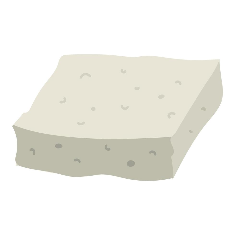 flat illustration is a single rectangular piece of feta cheese, highlighted in white. A large piece of pressed dairy product. White Greek curd cheese made from sheep's milk or milk beans vector