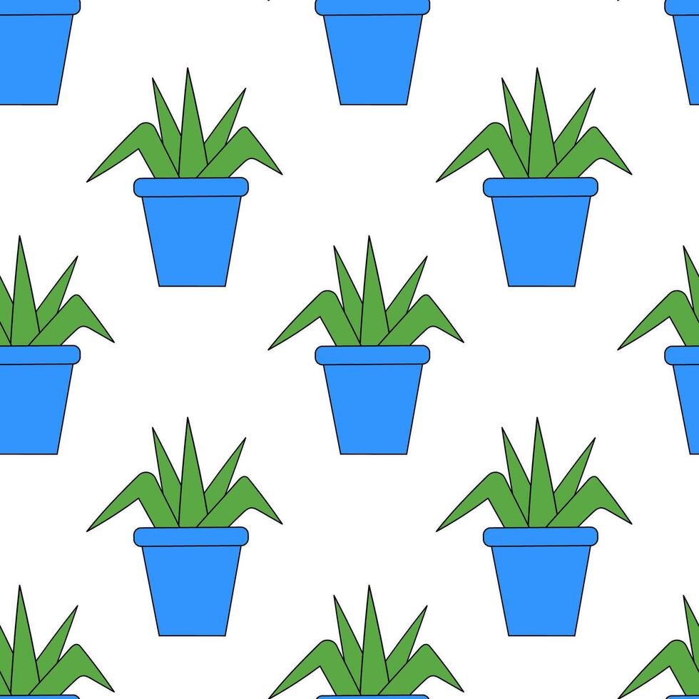Seamless Pattern with house indoor plant in pot. Flat illustration. vector