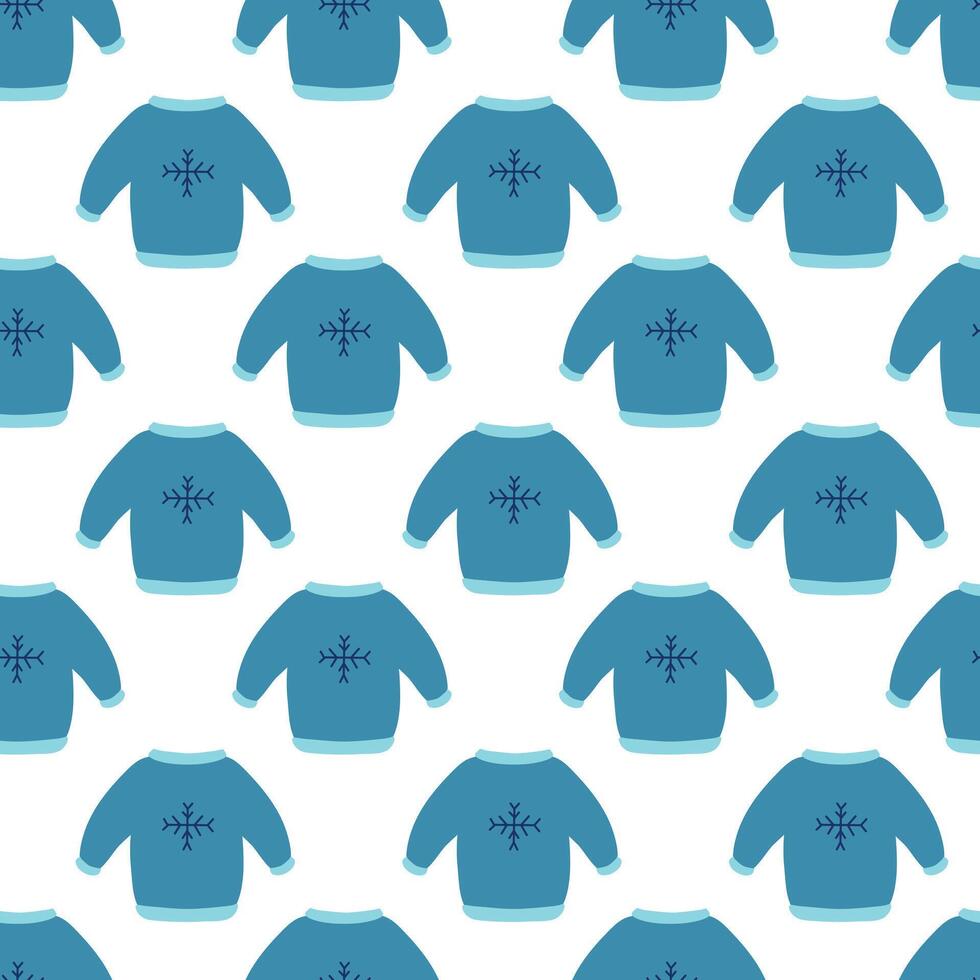 Seamless pattern. Winter sweater with snowflakes design. Cozy fall background. flat illustration. vector