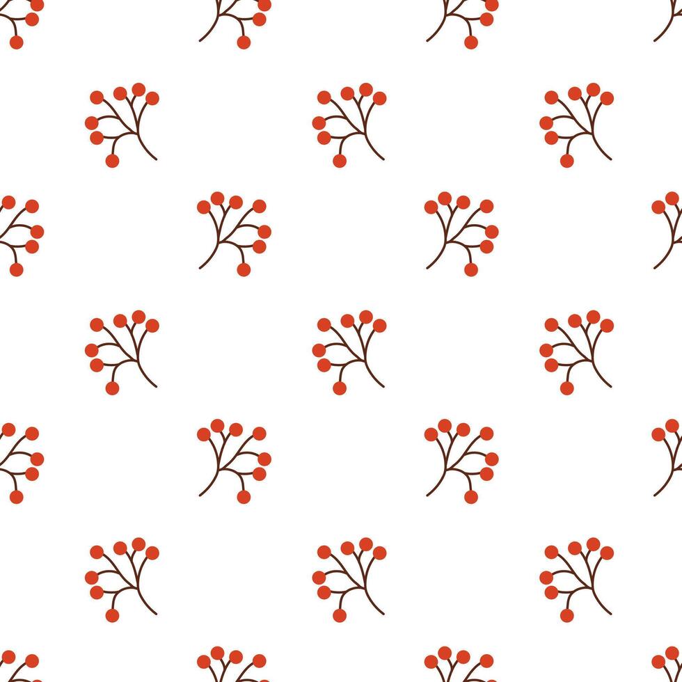 Seamless pattern with rowan berries branches. flat illustration. vector