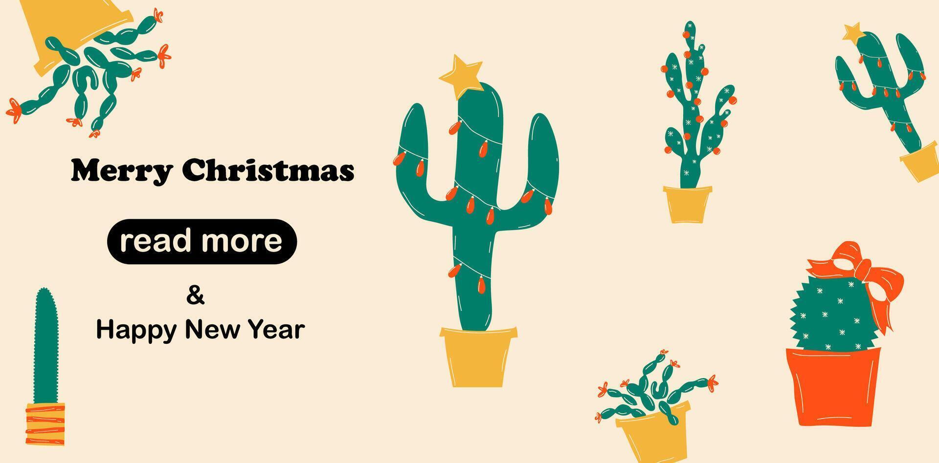 Web page design template. Christmas cactus vector
