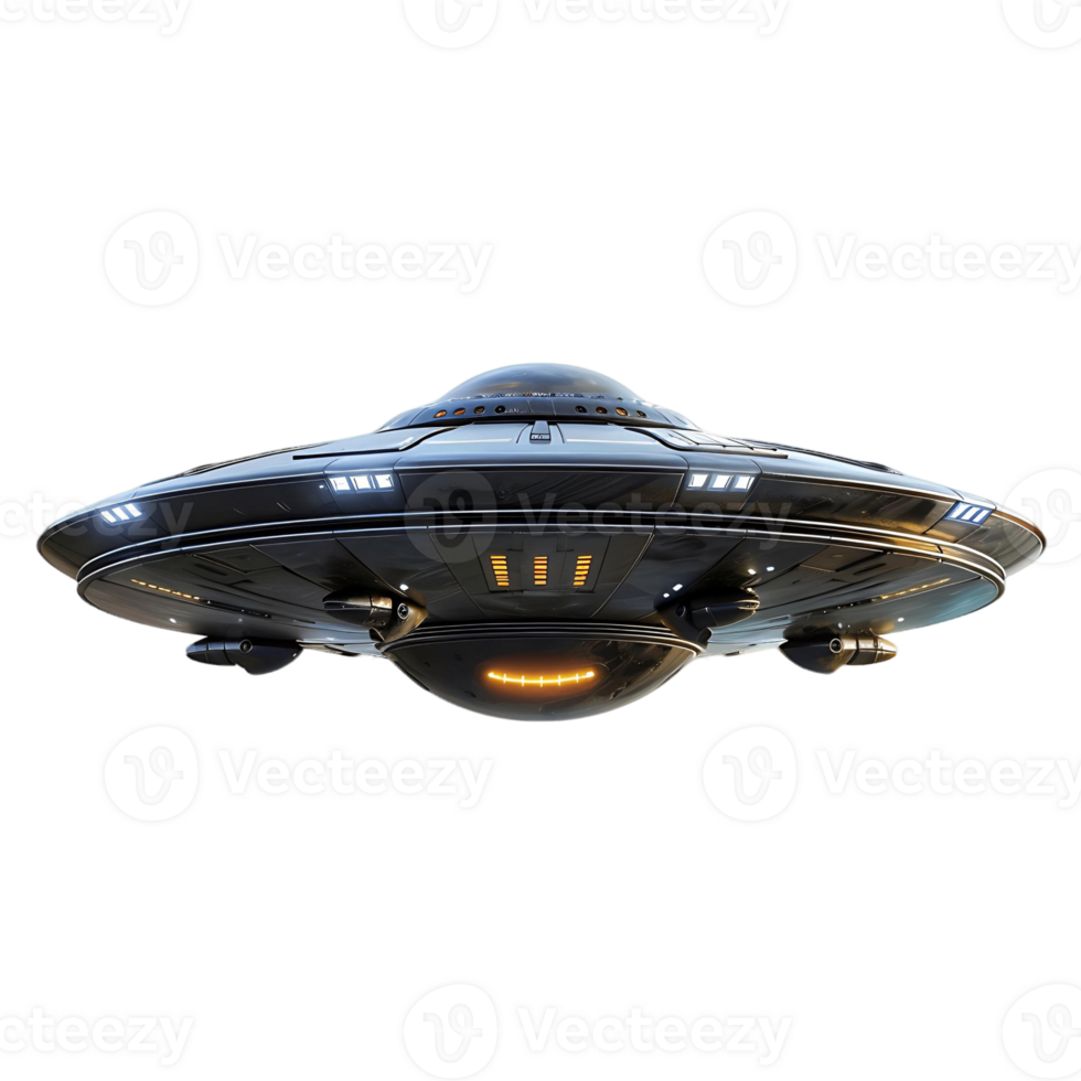 Detailed Flying Alien UFO Spaceship Isolated on Transparent Background for Creative Projects png