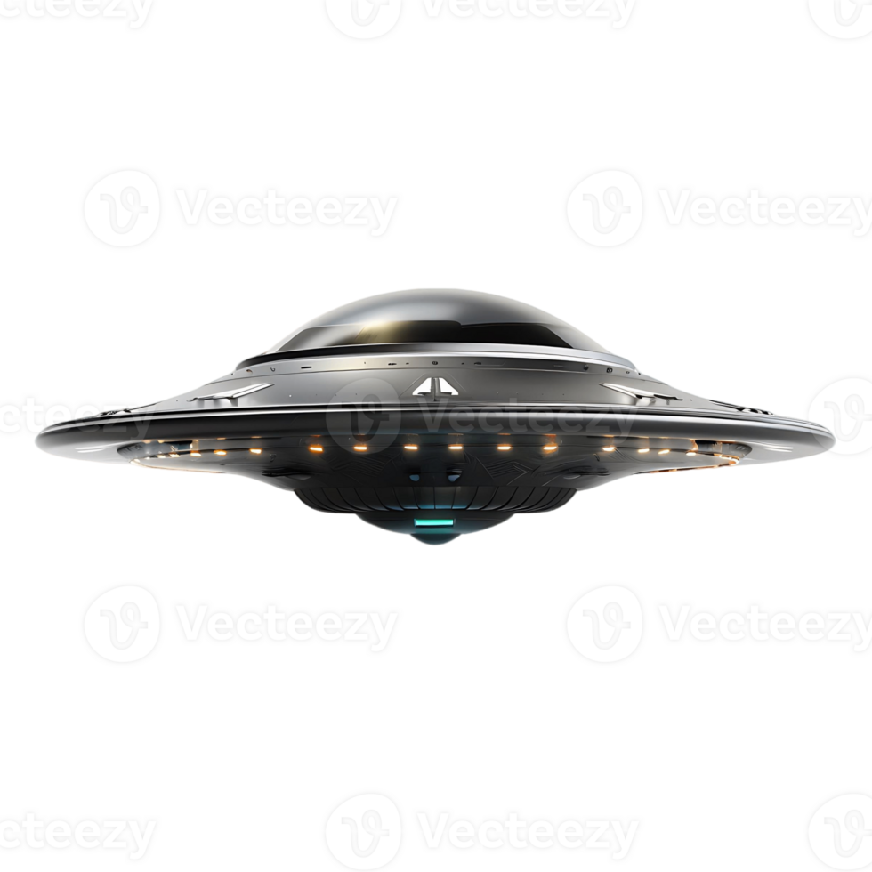 Flying Alien UFO Spaceship Isolated on Transparent Background Ready for Use in Sci Fi Themes png