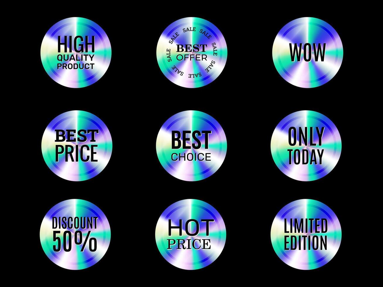 gradient round holographic retro stickers vector