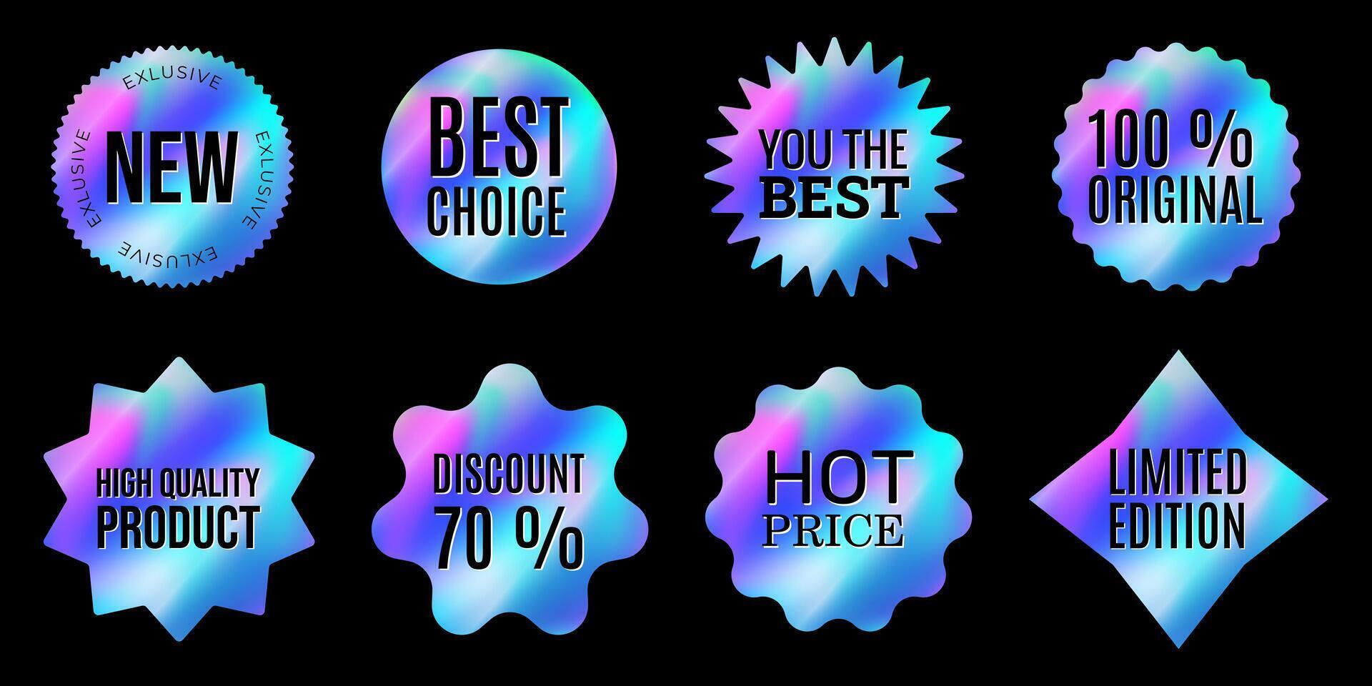 a set of holographic shiny stickers, a collection for Black Friday in the style of the 2000s vector