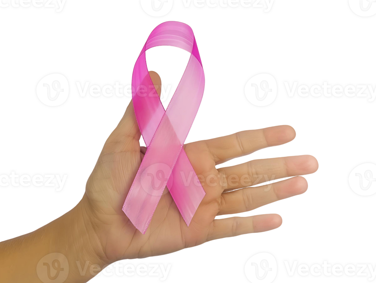 Realistic Woman Hand with Pink Ribbon Isolated on Transparent png