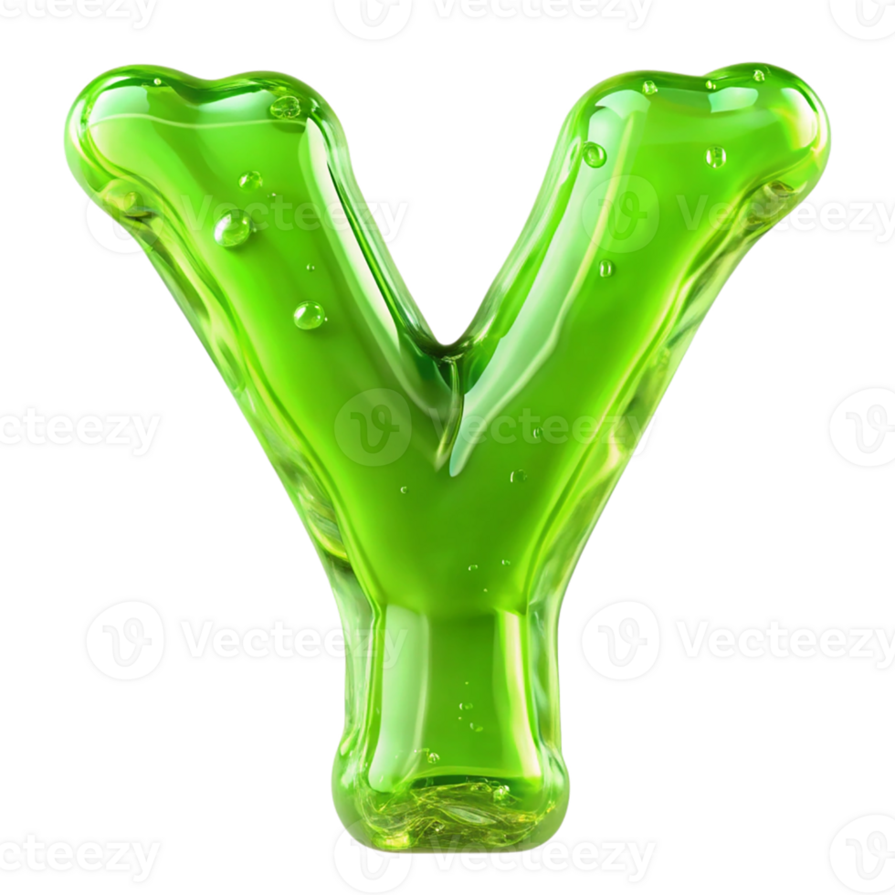 A green liquid letter y with bubbles png