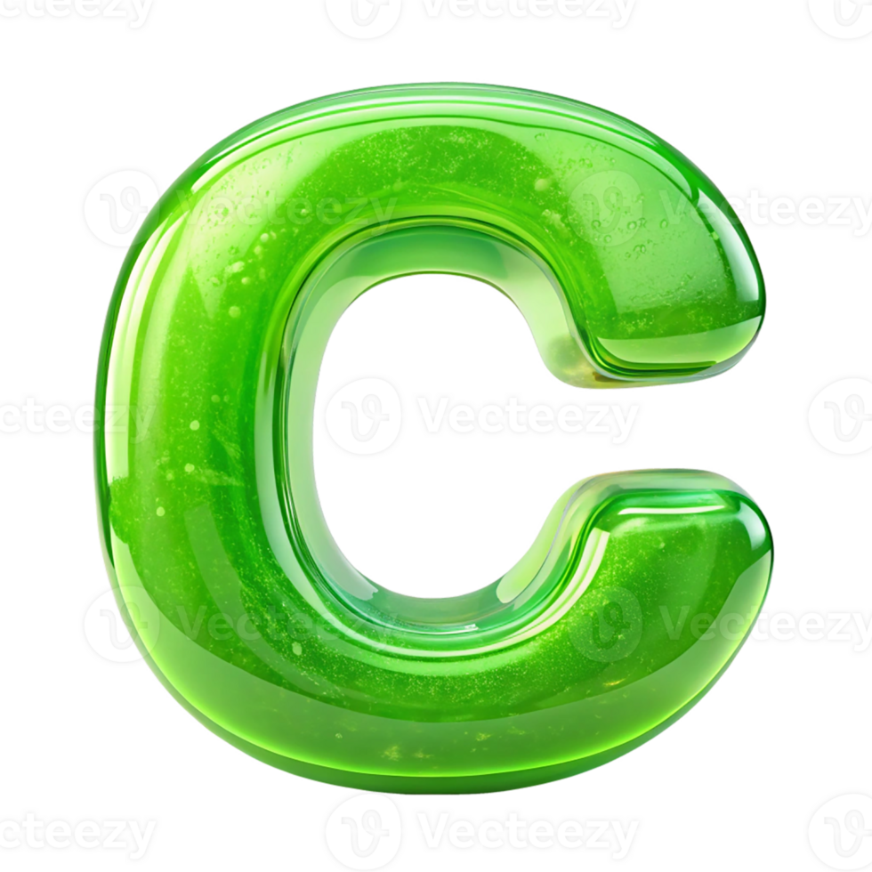 A green letter c with a bubble effect png