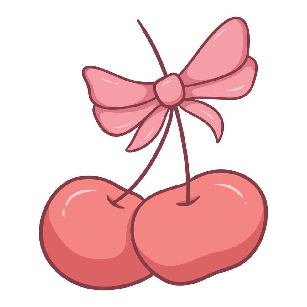 Two cherries with a pink bow on top vector