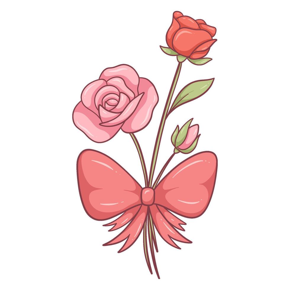 red rose with a pink ribbon tied cartoon vector