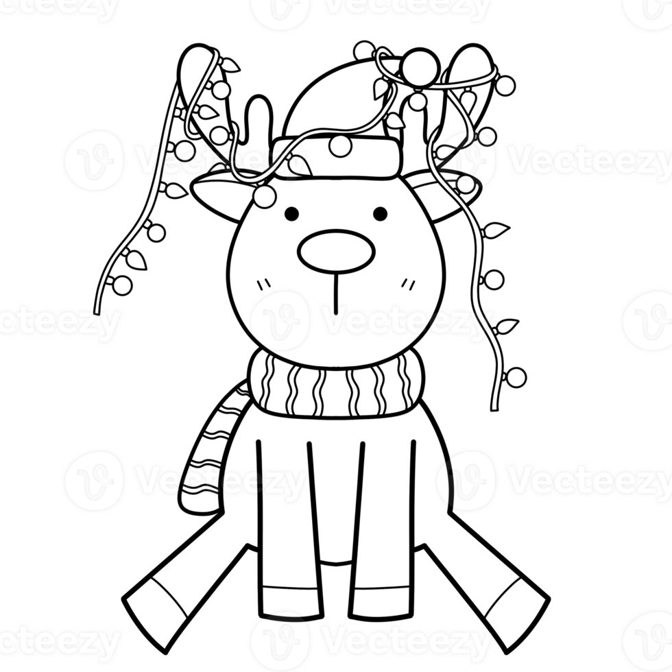 Cute cartoon Reindeer with Christmas doodle line celebration illustration by hand drawn png