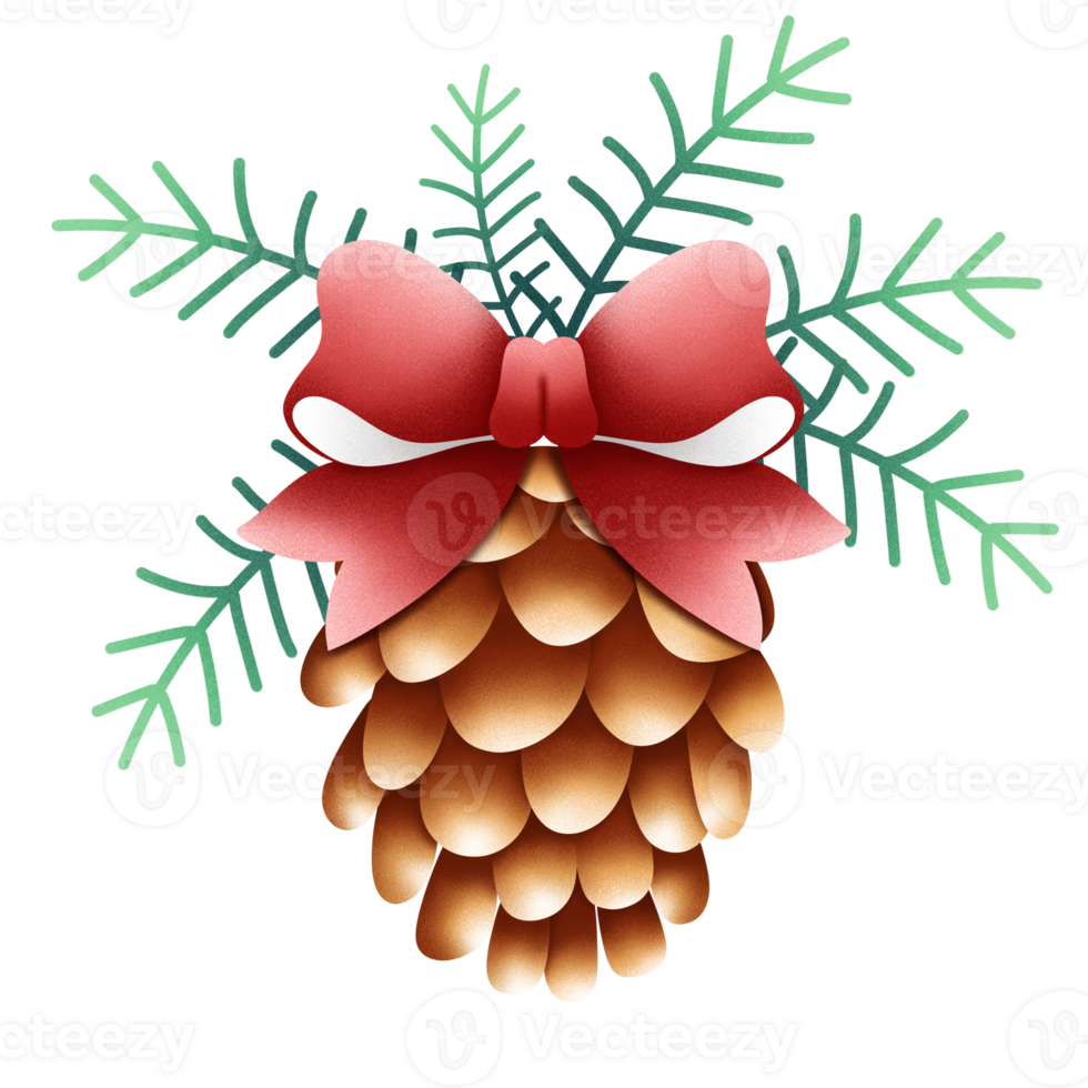Pine cone with red ribbon illustration decoration for Christmas png