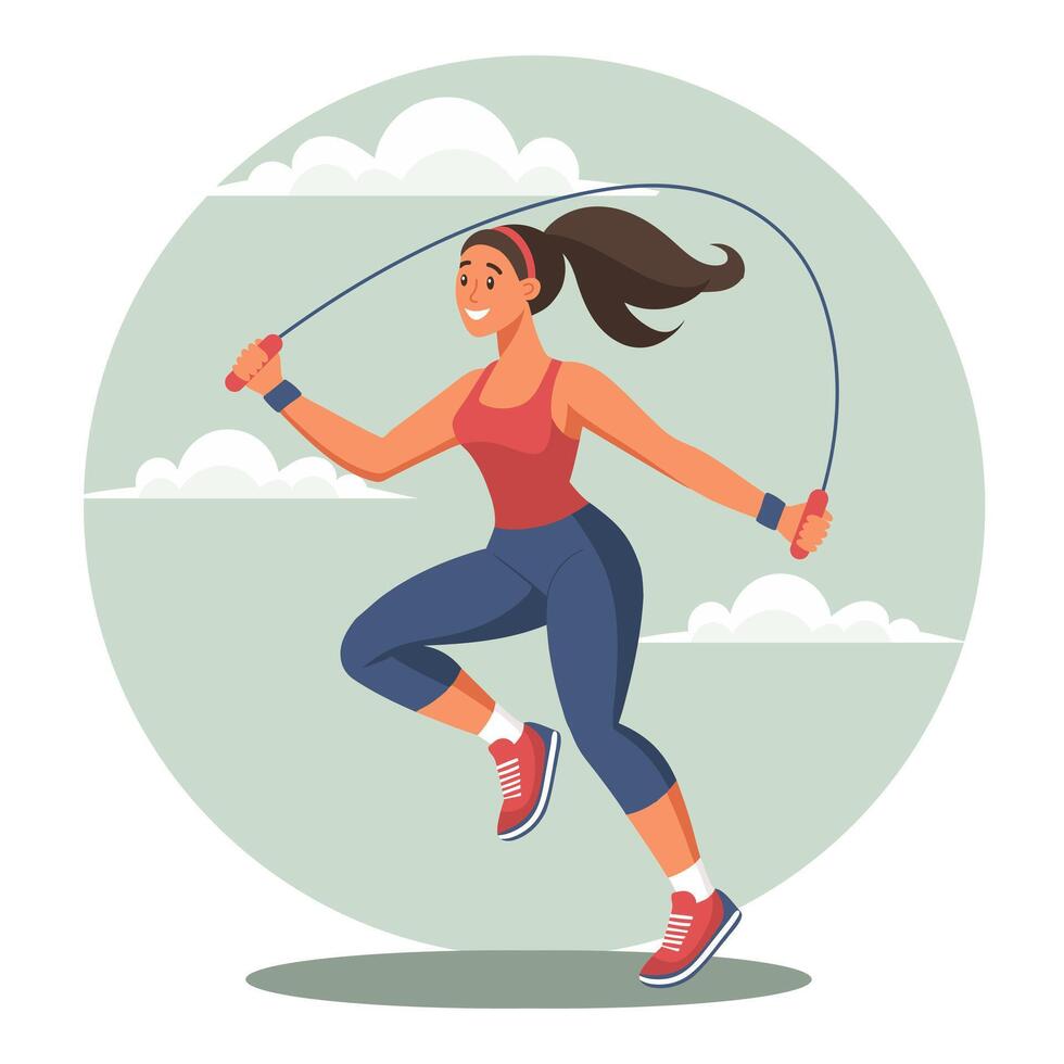 Young woman jumping rope. Sport and health concept. Lifestyle illustration. vector