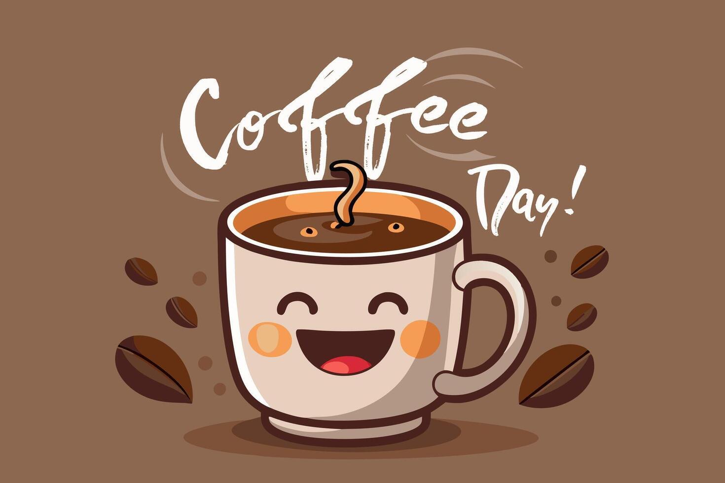 International Coffee Day Typographic Design Featuring Realistic Coffee Bean and Steaming Cup Elements vector