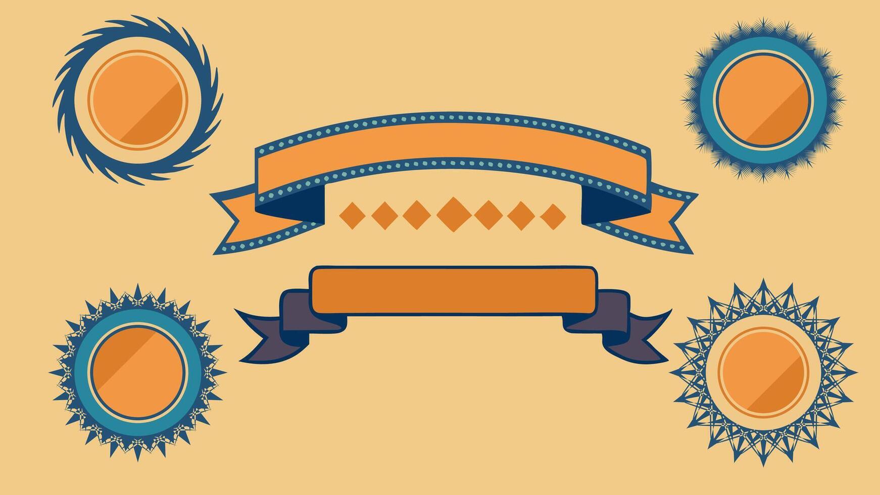 Flat Style Ribbon Banners Set Colorful Starburst Labels and Vintage Ribbon Elements vector
