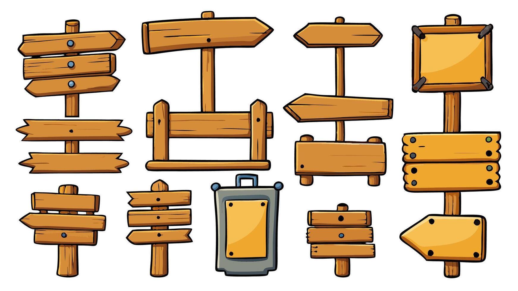 Wooden Signboards Set in 3D Realistic Style with Detailed Wood Texture Design vector