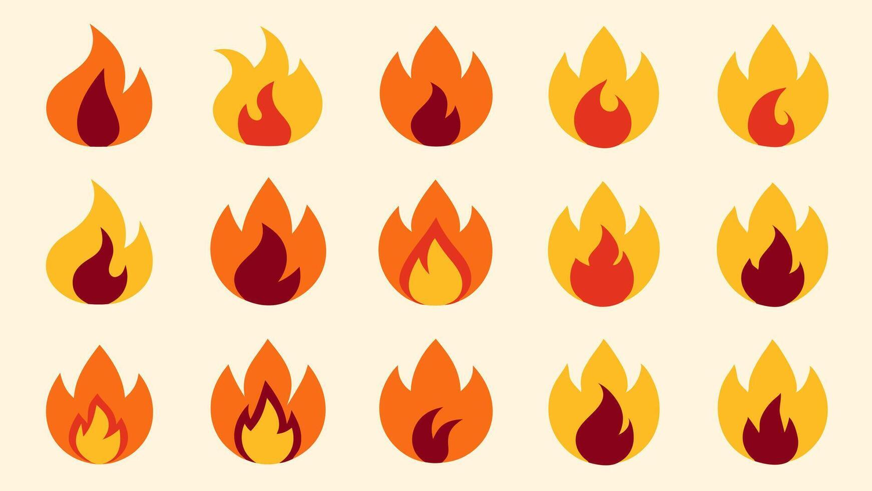 Fire and Flame Symbol Collection Colorful Burning Elements in a Flames Icon Set vector
