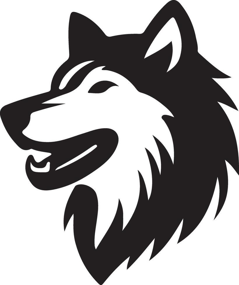 Wolf head smiling silhouette style in white background vector