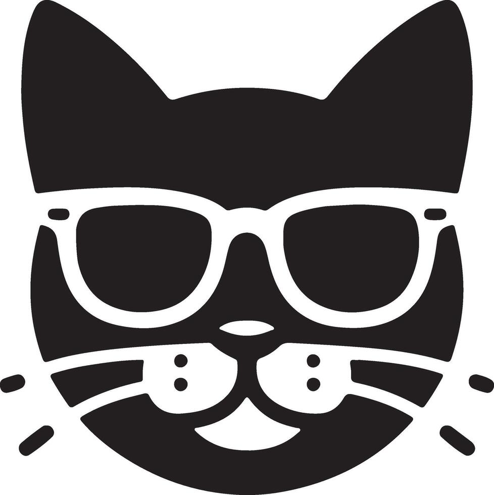 Simple cat head in sunglasses silhouette style icon vector