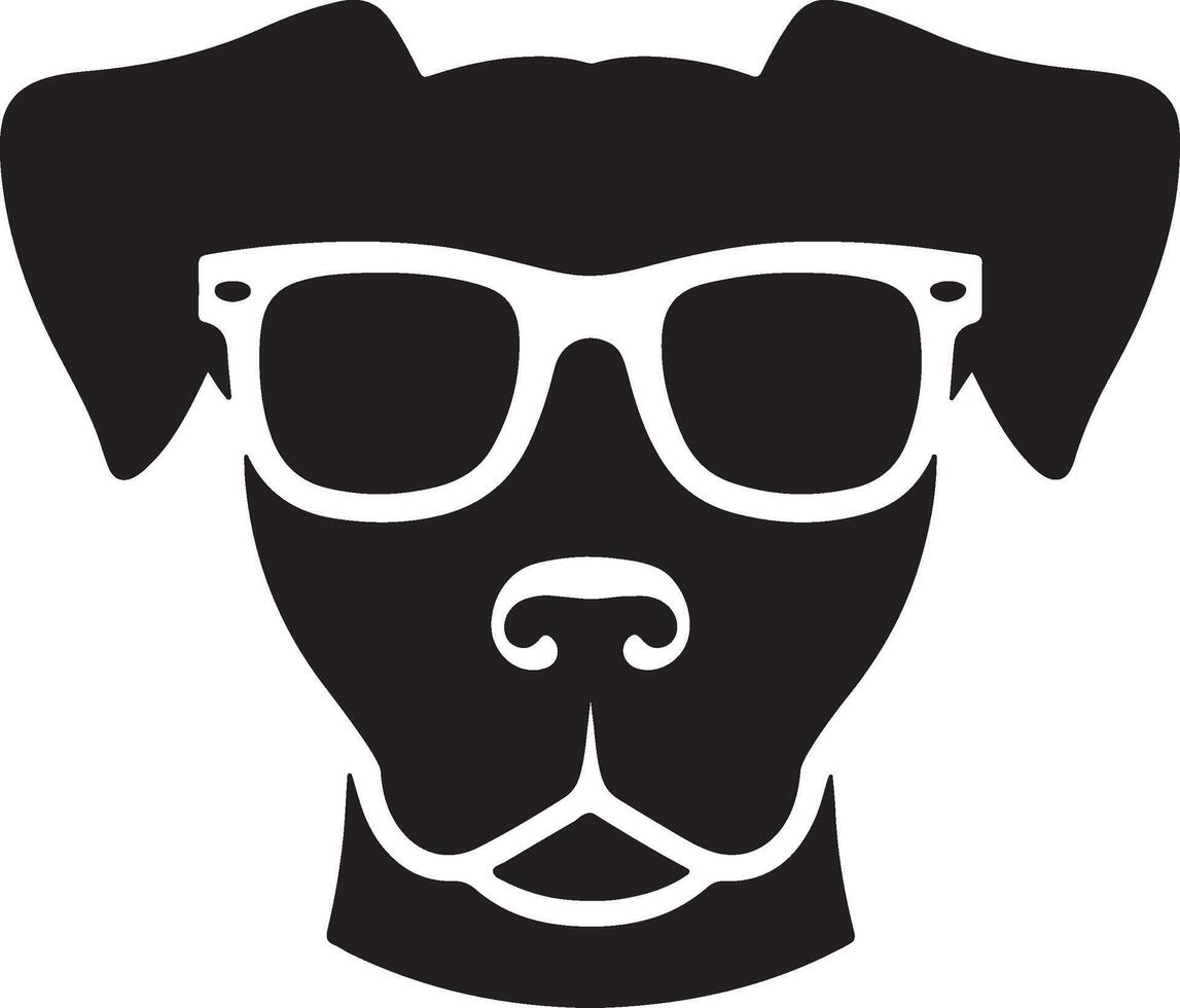 Simple dog head in sunglass silhouette style icon vector