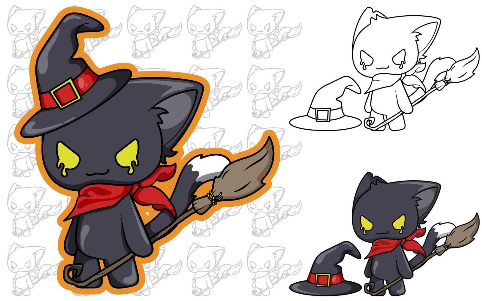 a cartoon cat in a witch hat and hat vector