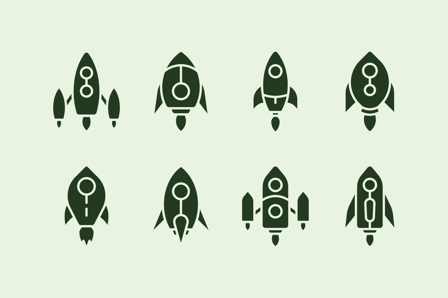 Rocket and spaceship flat field illustration icon set design with various style vector