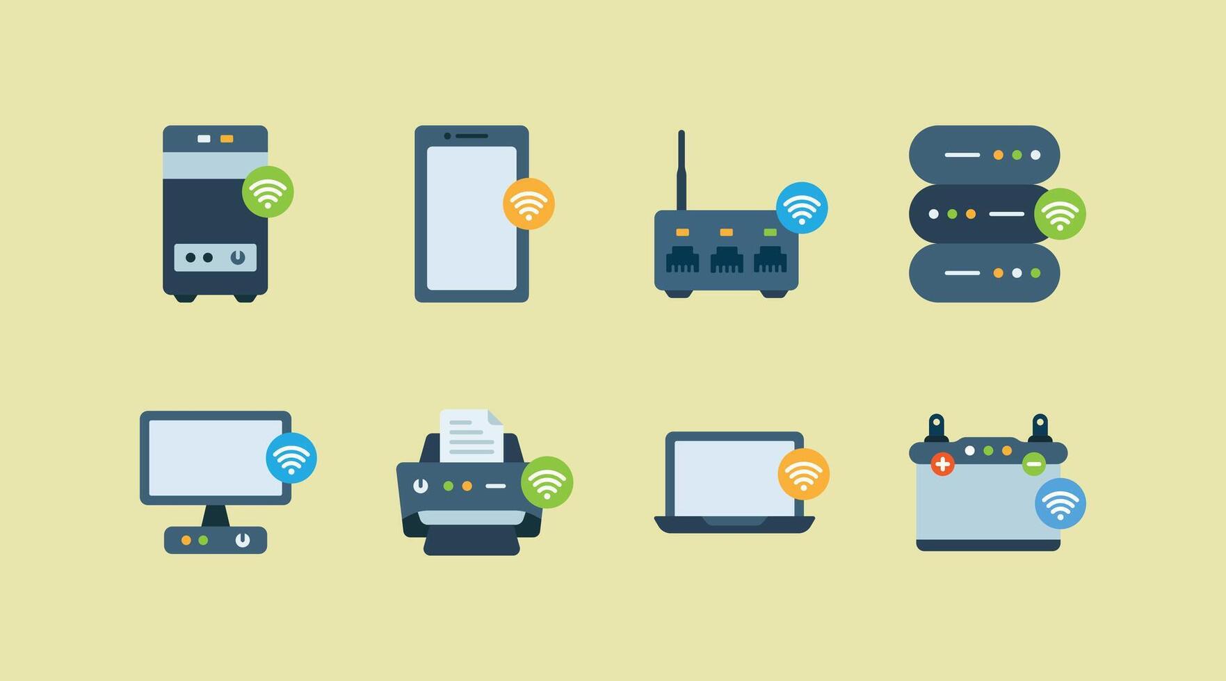 Modern smart device with wireless access represent flat illustration set design vector
