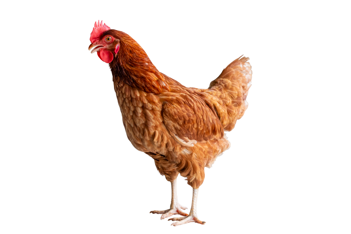Chicken, Full body of brown chicken hen standing isolated transparent background, Laying hens farmers concept. File png