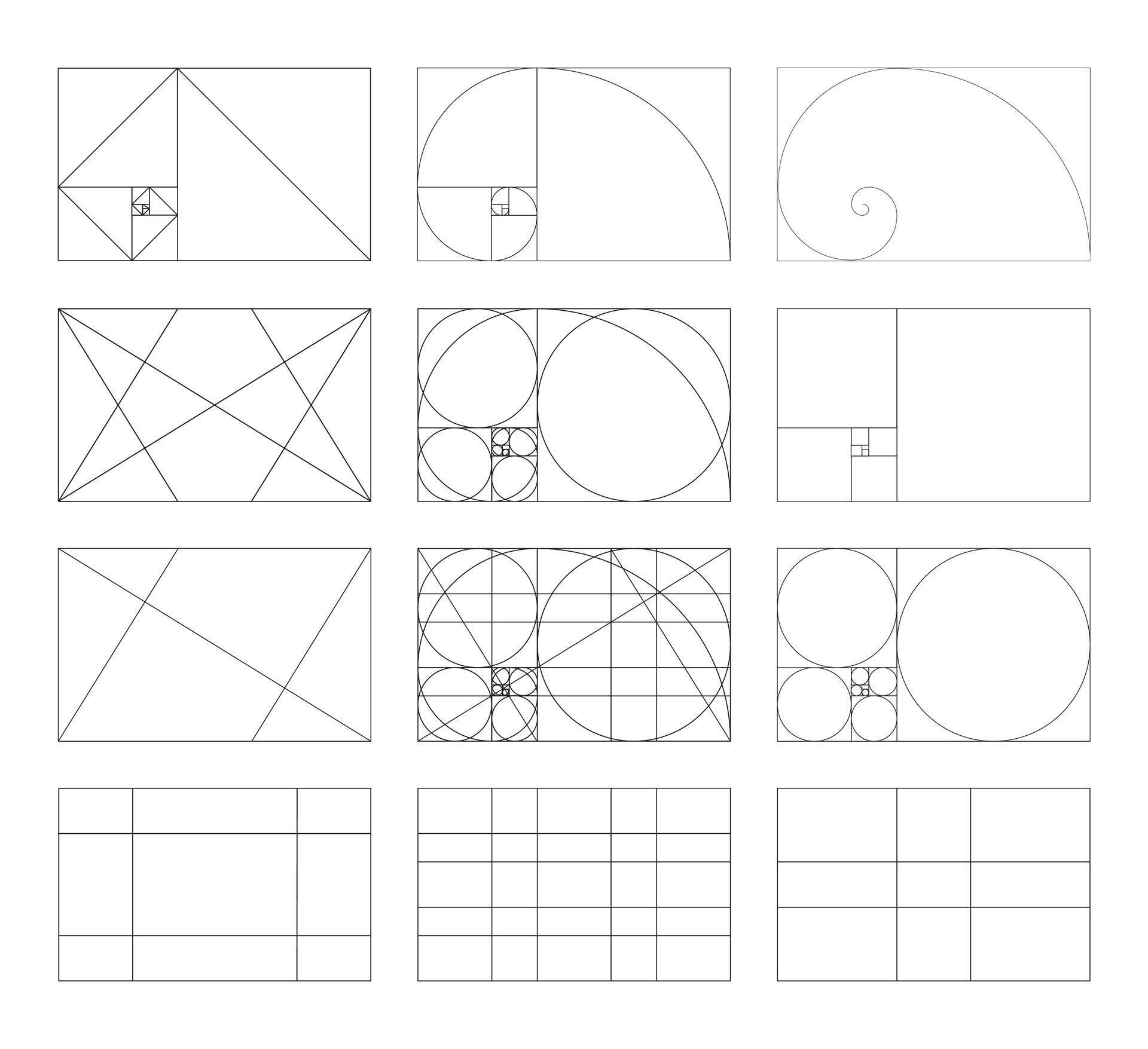 Golden ratio frames, rectangles. Method golden section templates ...
