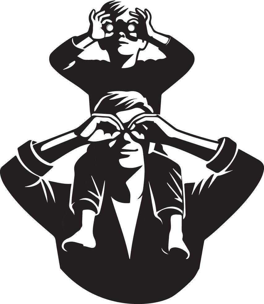A man and a child are looking through binoculars vector