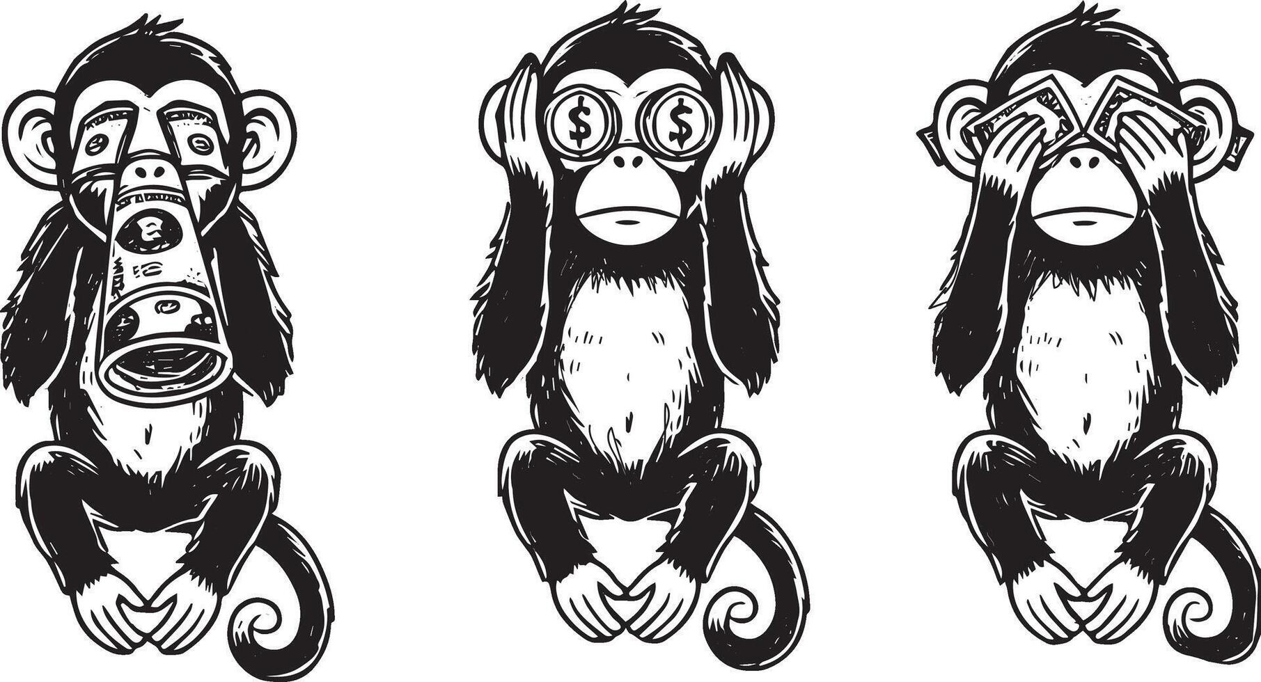 Three monkeys with different expressions vector