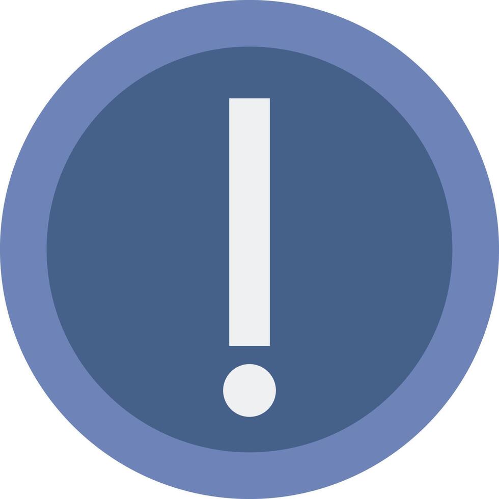 A blue and white icon with an exclamation mark vector