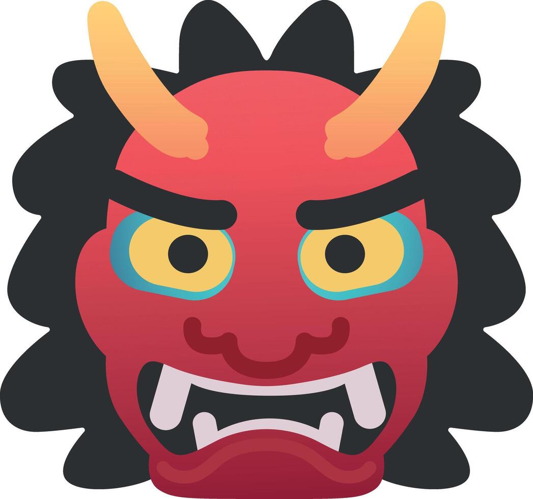 A red demon mask with horns and a yellow tongue vector