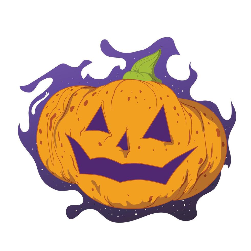 illustration of pumpkin with purple smoke effect behind it. with white background vector