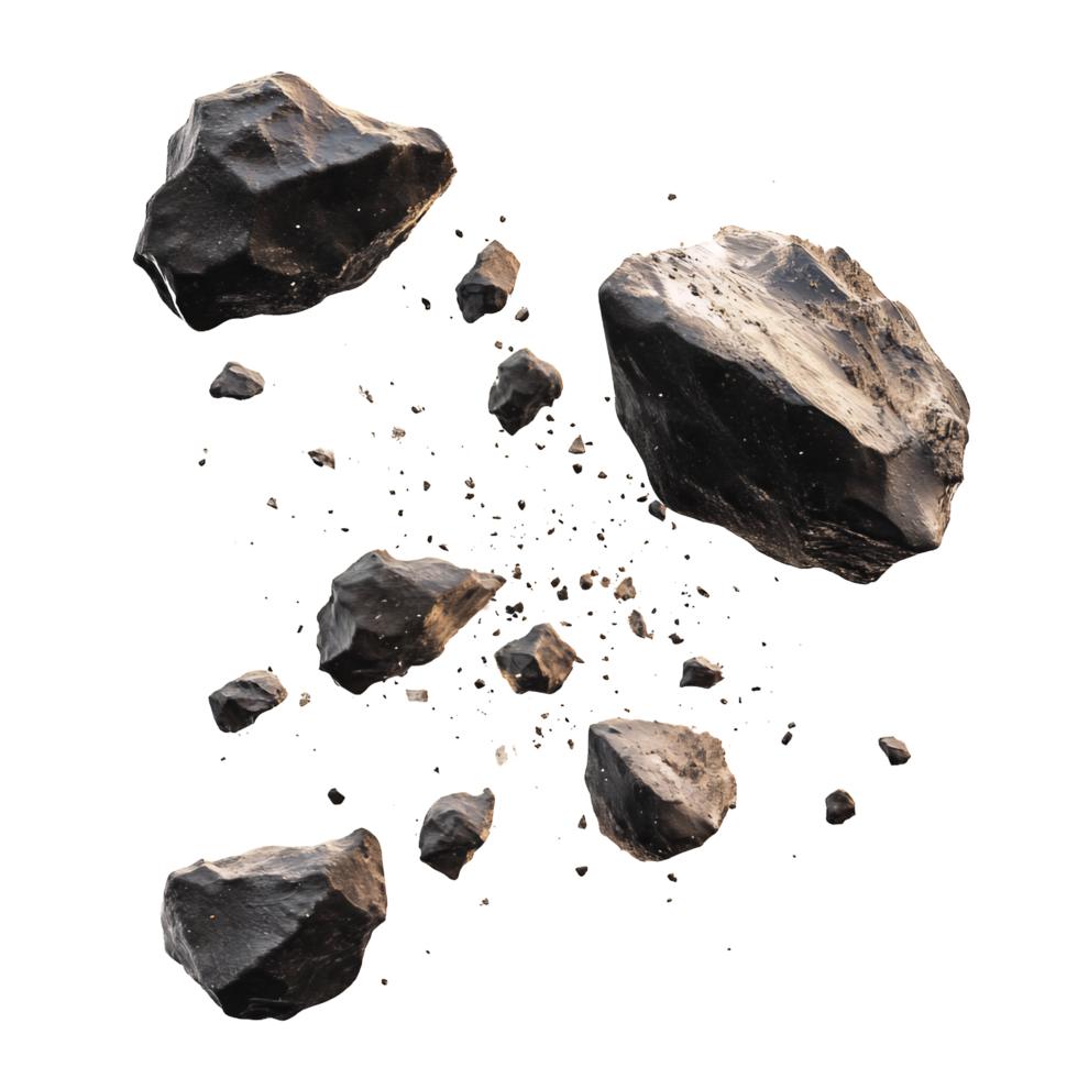 Rocks and Meteorites Flying in the Air Isolated on Transparent Background png