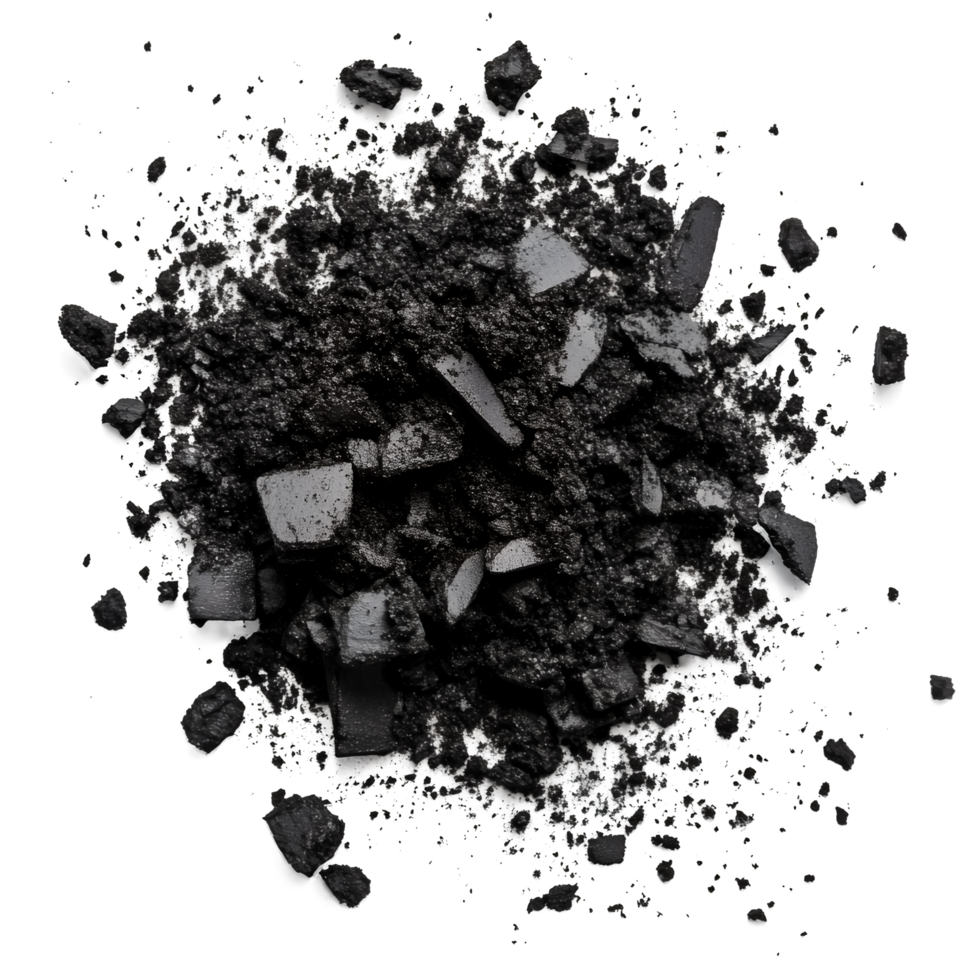 Black Powder Explosion with Scattered Charcoal Pieces Isolated on Transparent Background png