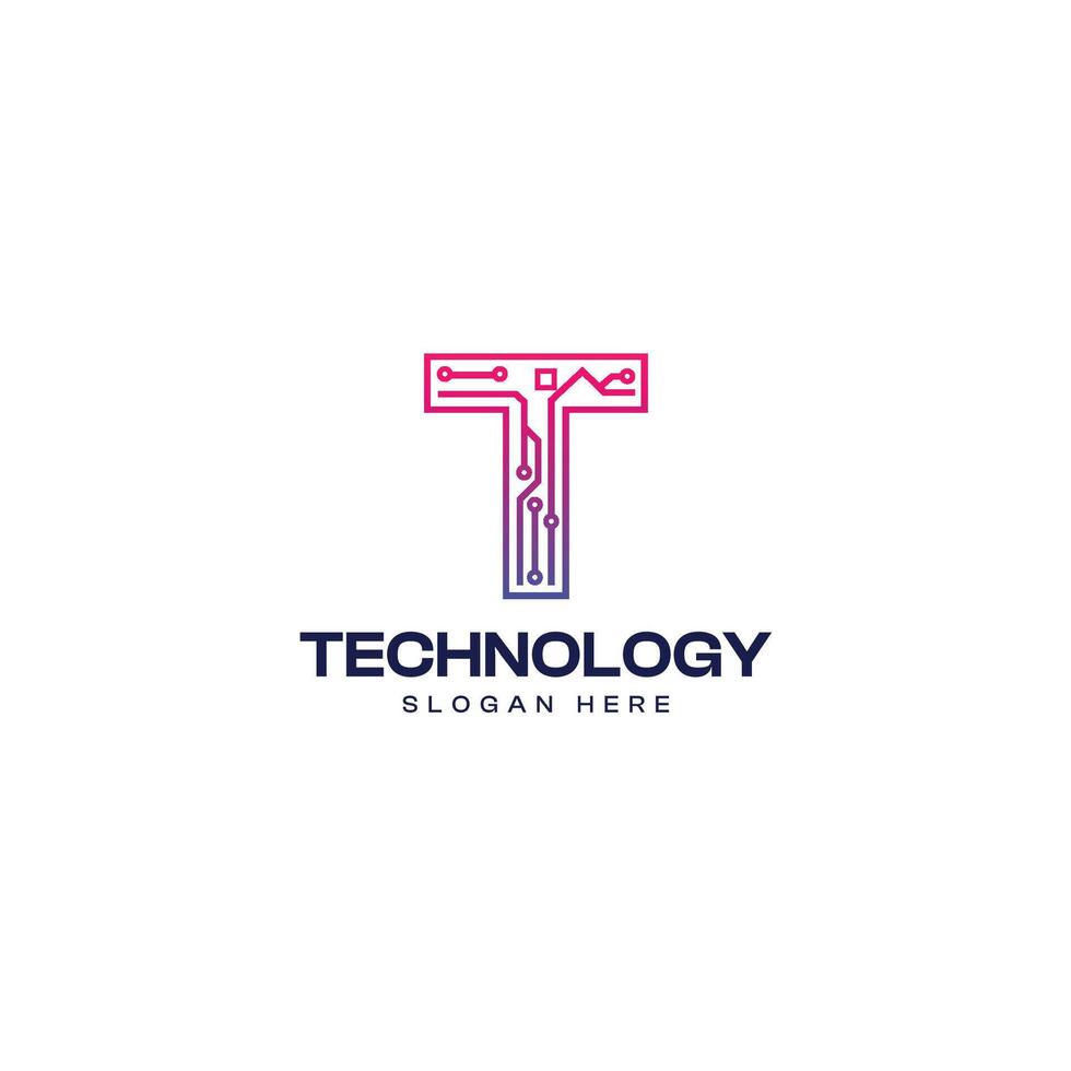 Clean Letter T Technology Logo Design Template vector