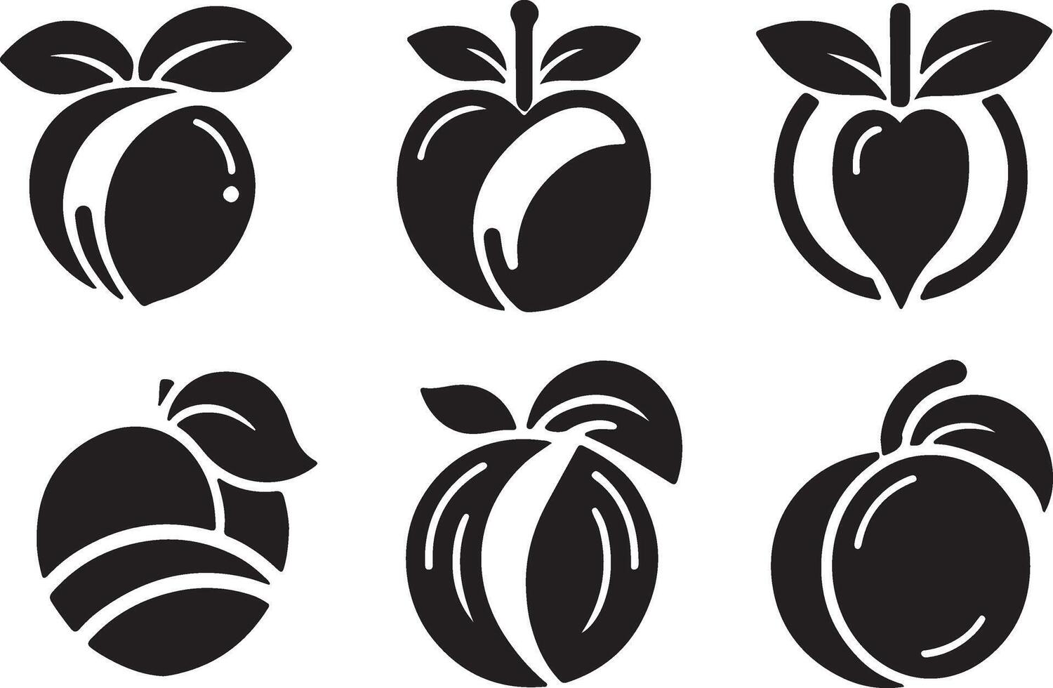 apricot logos collection, black logo set, apricot symbols, apricot clipart design, artistic apricot shapes, abstract apricot collection, fruit pack, modern fruit icons. vector